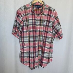Ralph Lauren Plaid Button Down Shirt Size XL Pink Blue Embroidered Pony Preppy